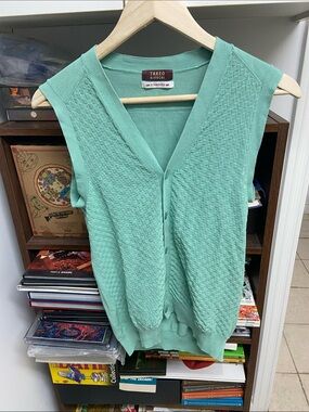 Vintage Takeo Kikuchi Mint Green Textured Sleeveless Cardigan